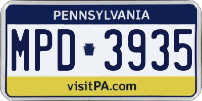 PA license plate MPD3935