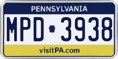 PA license plate MPD3938