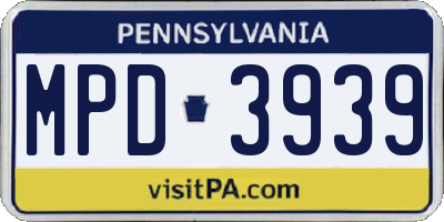 PA license plate MPD3939
