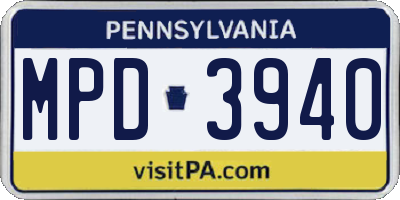 PA license plate MPD3940