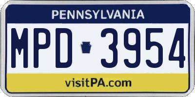 PA license plate MPD3954