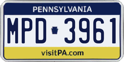 PA license plate MPD3961