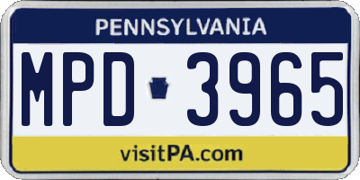PA license plate MPD3965