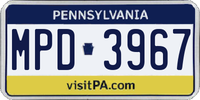 PA license plate MPD3967