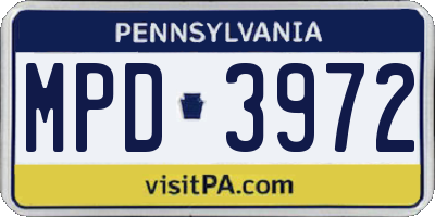 PA license plate MPD3972