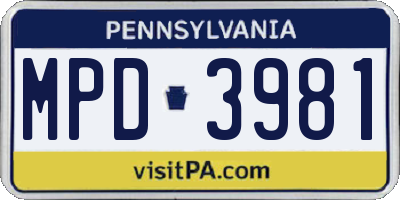PA license plate MPD3981