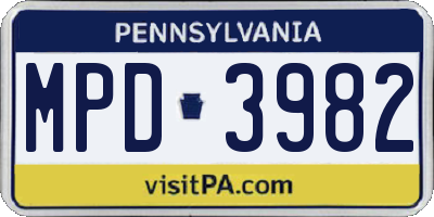 PA license plate MPD3982