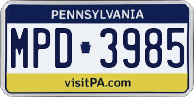 PA license plate MPD3985