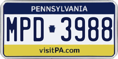 PA license plate MPD3988