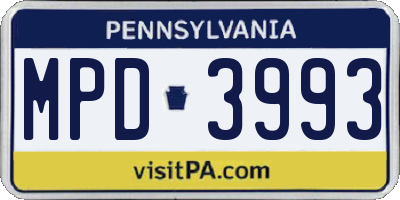 PA license plate MPD3993