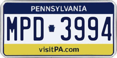 PA license plate MPD3994