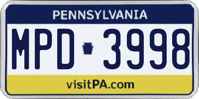 PA license plate MPD3998