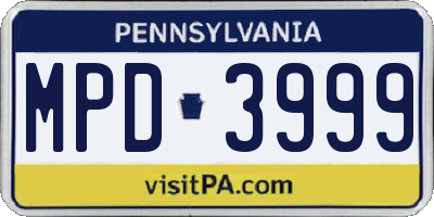 PA license plate MPD3999