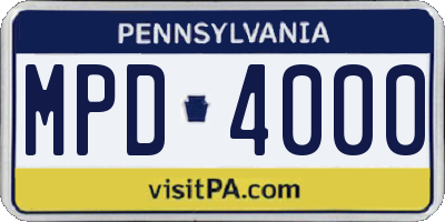 PA license plate MPD4000