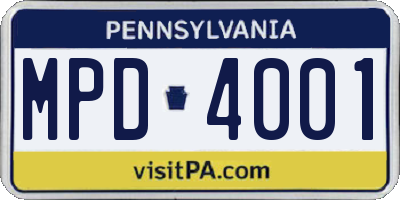 PA license plate MPD4001