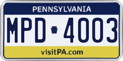 PA license plate MPD4003