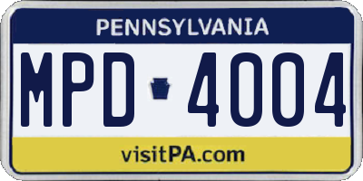 PA license plate MPD4004