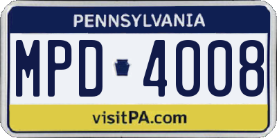 PA license plate MPD4008