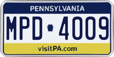 PA license plate MPD4009