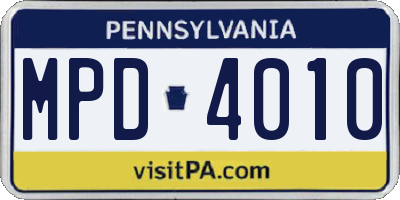 PA license plate MPD4010