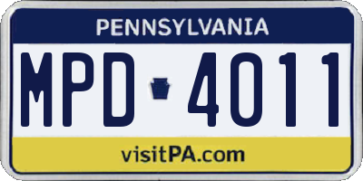 PA license plate MPD4011