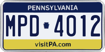 PA license plate MPD4012