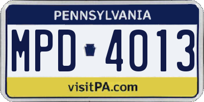 PA license plate MPD4013