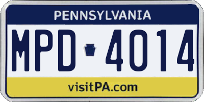 PA license plate MPD4014