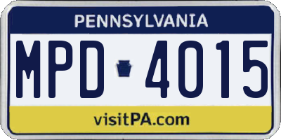 PA license plate MPD4015