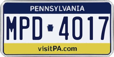 PA license plate MPD4017