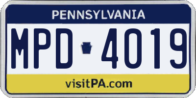 PA license plate MPD4019
