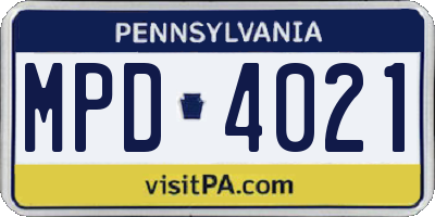 PA license plate MPD4021