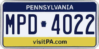PA license plate MPD4022