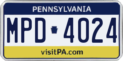 PA license plate MPD4024