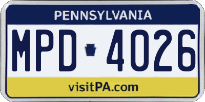 PA license plate MPD4026