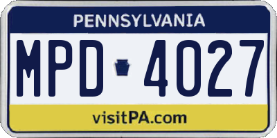 PA license plate MPD4027