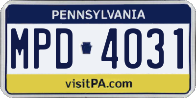 PA license plate MPD4031