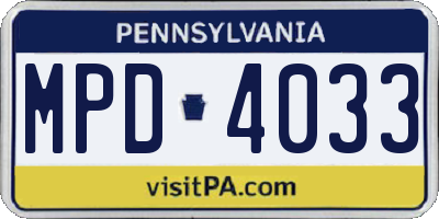 PA license plate MPD4033