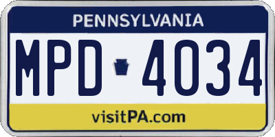 PA license plate MPD4034