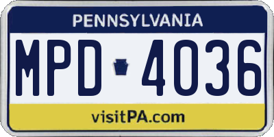 PA license plate MPD4036