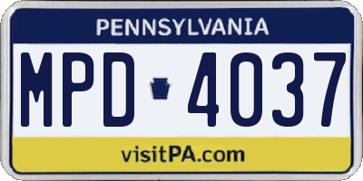 PA license plate MPD4037