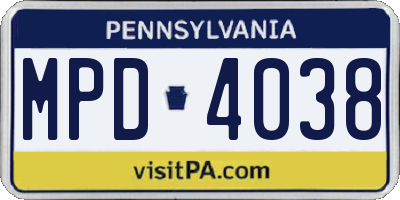 PA license plate MPD4038