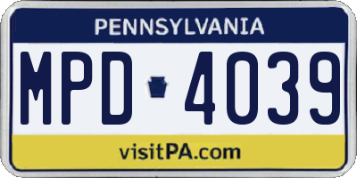 PA license plate MPD4039