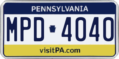 PA license plate MPD4040