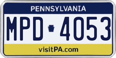 PA license plate MPD4053