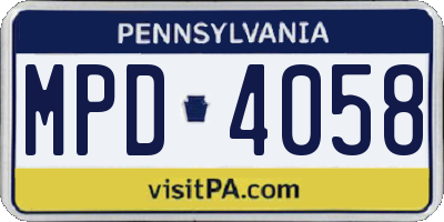PA license plate MPD4058