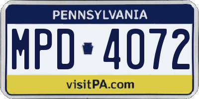 PA license plate MPD4072