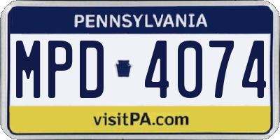 PA license plate MPD4074