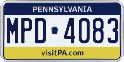 PA license plate MPD4083