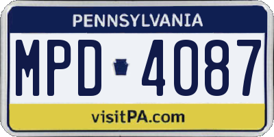 PA license plate MPD4087